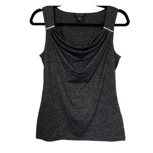 WHBM Women’s Tank Top Charcoal‎ Gray Cowl Drape Neck Silver Bar Accent Fitted S